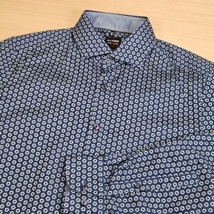Olymp Button Up Men 153/4 40 Blue Floral Print Level 5 Five Body Fit Long Sleeve